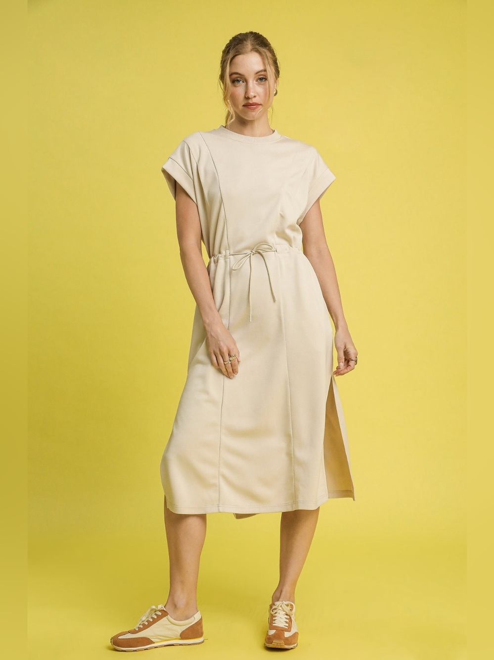 Umgee Side Slit Short Sleeve Midi Tee Dress